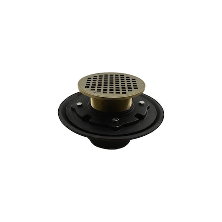 Jones Stephens 4in Heavy Duty No Hub Floor Drain/Shower Drain, 10in Pan, 6in Nickel Bronze Round Strainer D80219